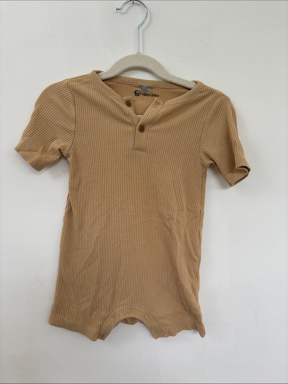 Old Navy Tan Ribbed Henley Romper